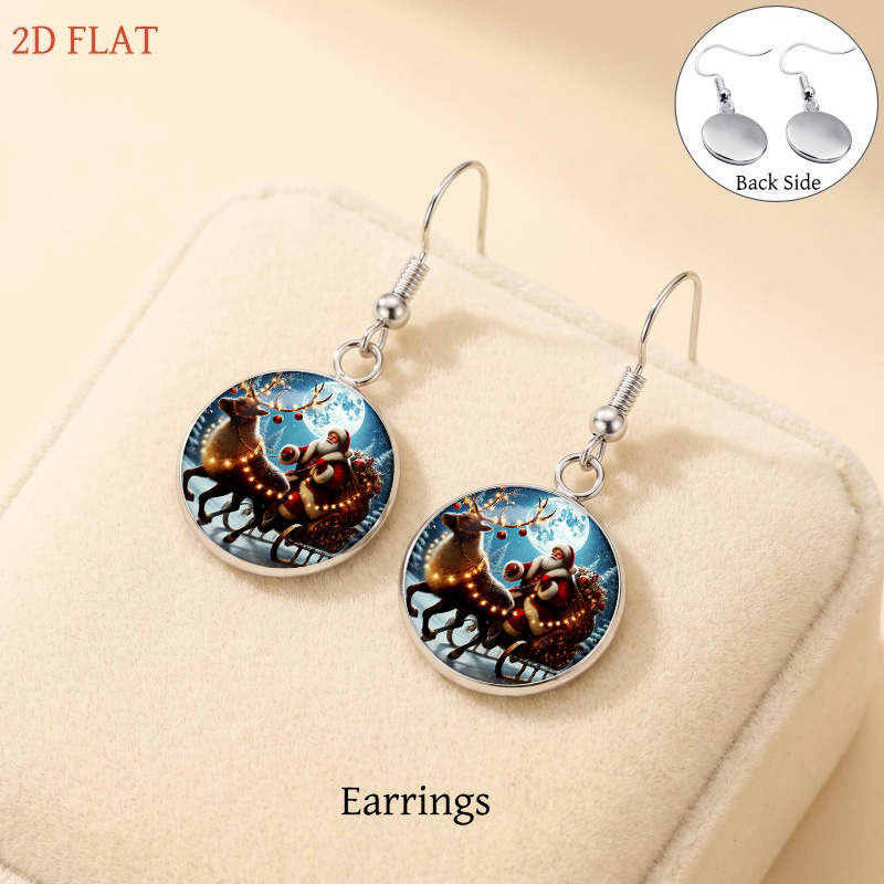 5pc Christmas Santa Riding Reindeer Sleigh Jewelry Set